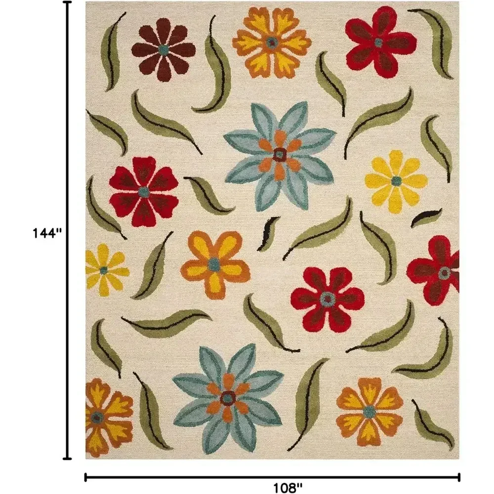 Geometric Area Rug, 9' x 12', Beige/Multi, Suitable for High Traffic Living Spaces