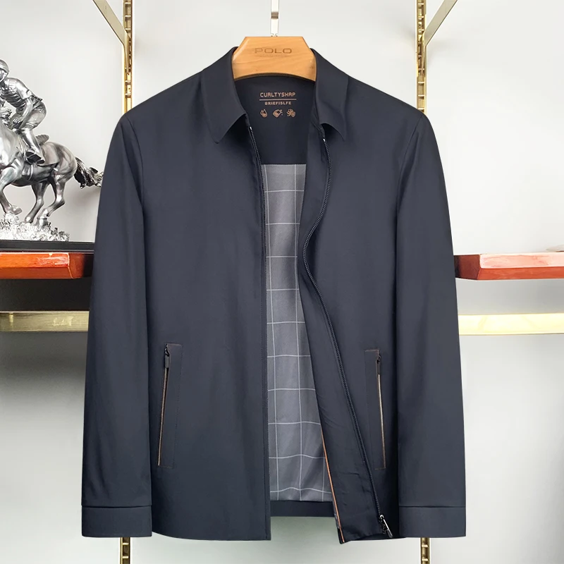 

Comfortable Casual Paul Men's Jaet Spring Autumn Pure Color Flip Collar Outerwear Busin Gentleman Midlife Dad Clothes