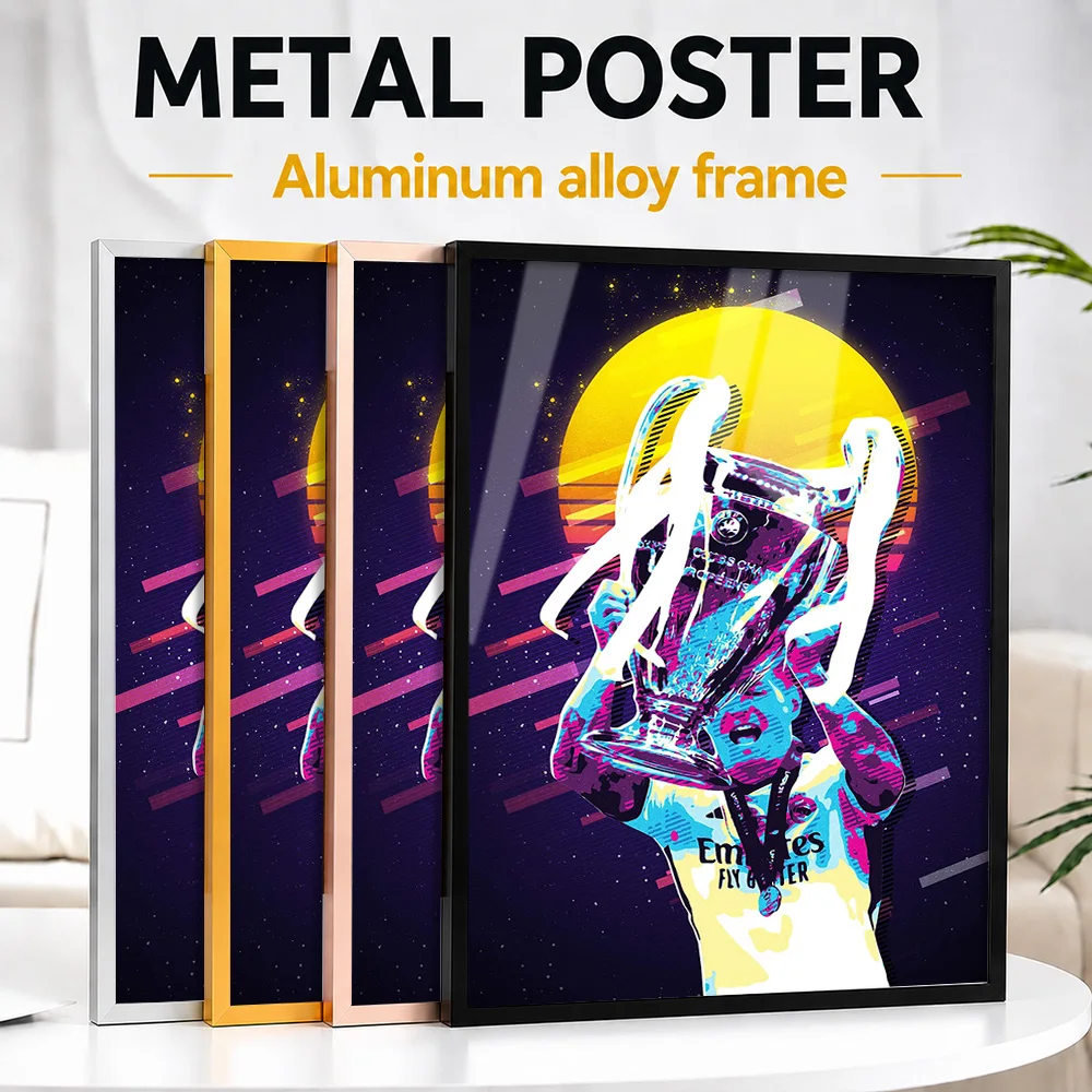 Toni Kroos Trophy Celebration Framed Aluminum Metal Poster Personalized Illustration Wall Art For Clubhouse, Soccer Fan Gift