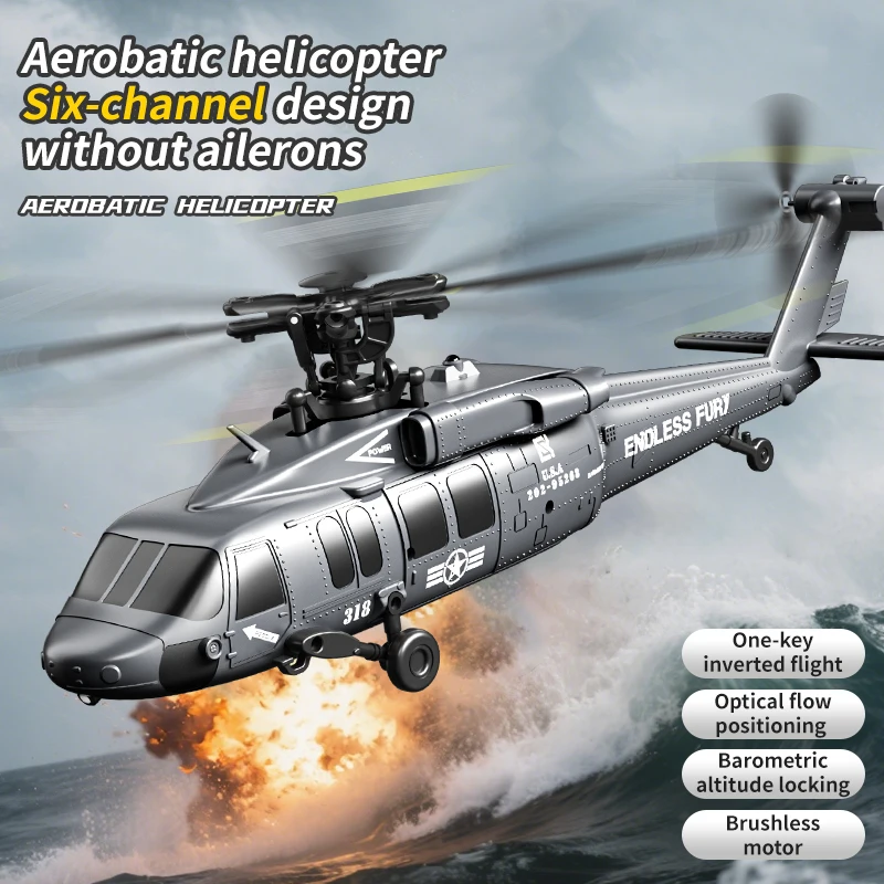 New Black EagleJjrc-U9901-Yw 2.4ghz Rc Six-Channel Simulation Helicopter (Fixed Height+Optical Flow)  Toys Gifts Rc Helicopter