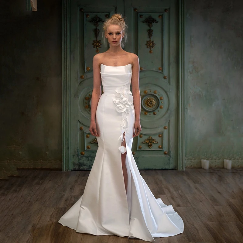 

Eightree Dainty Structured Strapless Mermaid Wedding Dresses Gentle Folds Flower Long Bridal Grown Vestido De Noival Customzied