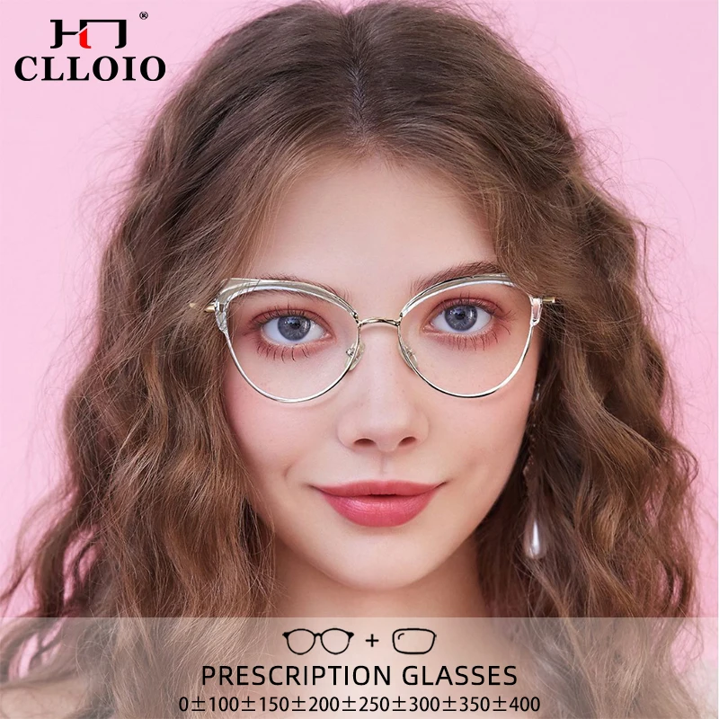 

CLLOIO ladies Fashion Cat's Eye Frame Blue Light Blocking Myopia Hyperopia Glasses Custom Optical Prescription Reading Glasses