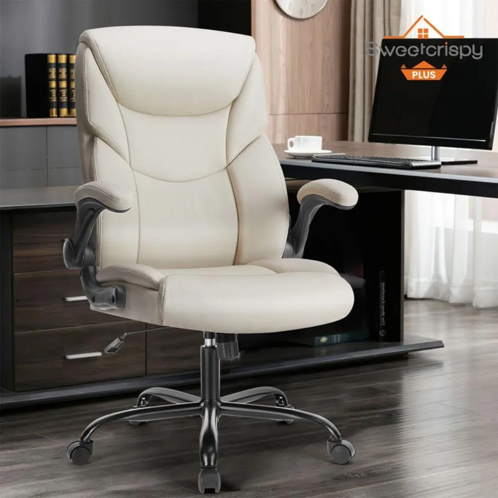 Home Office Chair, Desk Chair Leather Chair with Armrests, Adjustable Swivel Rolling Chair with Wheels