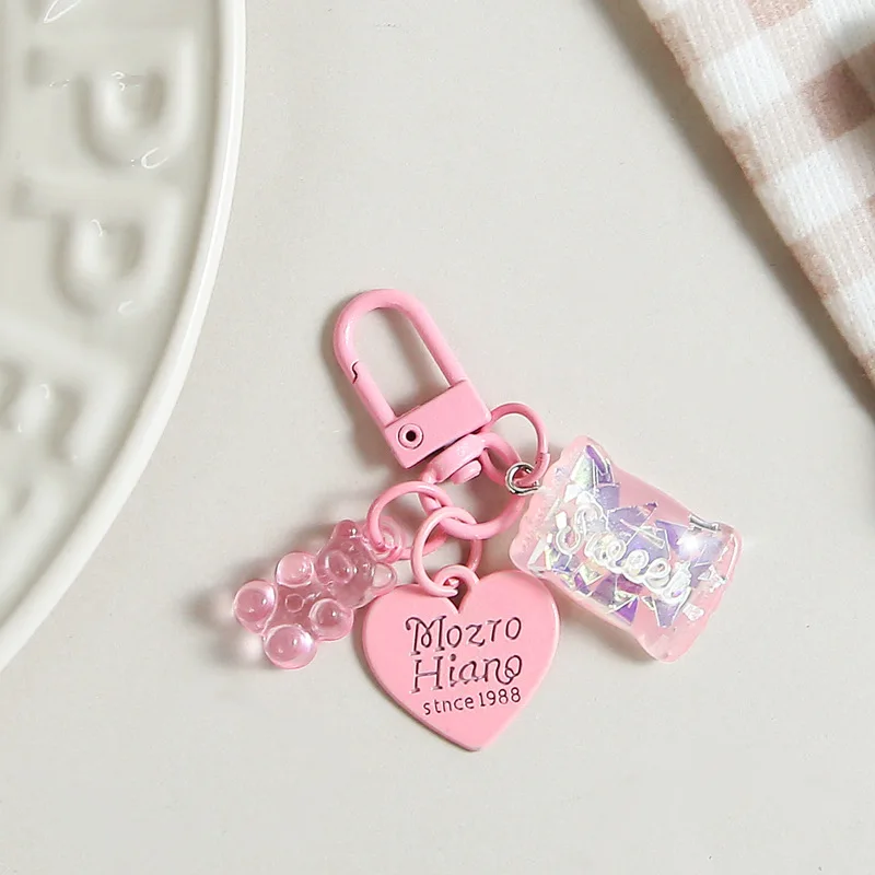 Cute Transparent Little Bear Pendant Sweet Candy Heart Tag DIY Accessories Keychain Student Backpack Charm Wholesale
