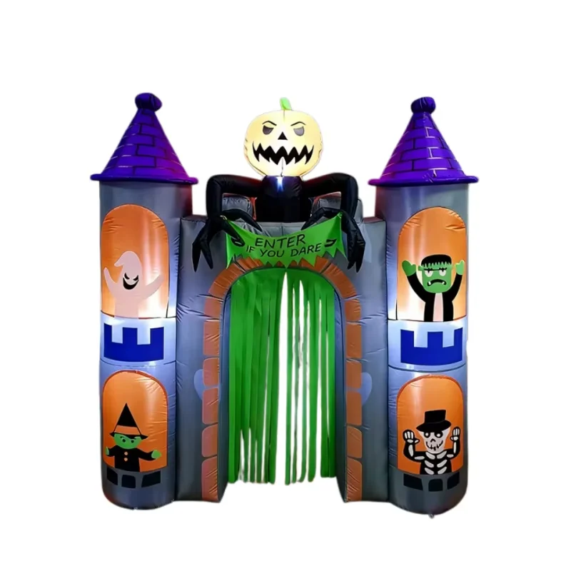 8FT Spooky Halloween Inflatable Haunted Castle Archway LED Lights Ghost Witch-Outdoor Holiday Decoration Custom Available
