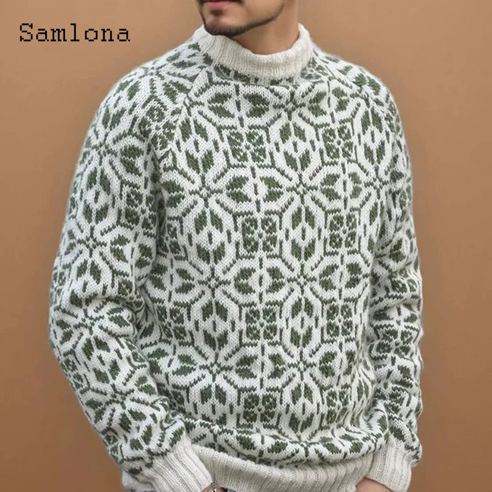 

Men Knitted Sweaters Autumn Winter Warm Jumpers Mens Streetwear 2025 Bew Fashion 3D Print Top Pullovers Mock Neck Sweater Hommes