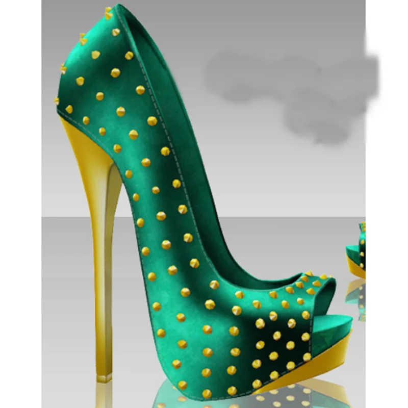 

Green Rivet Slip On Cut Out Sandals Thin High Heel Peep Toe Fashion Sexy 2025 Summer Big Size Woman Shoes Zapatillas Mujer