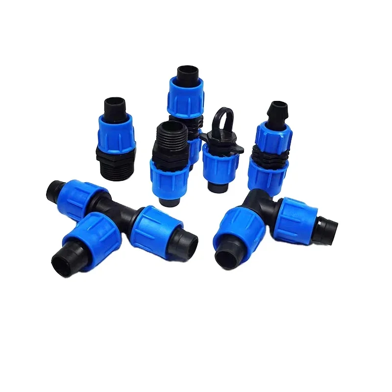 

17 Drip Tape Fittings Offtake Coupling Tee Elbow End Cap Lock Type Made of Durable Plastic for Irrigation Systems