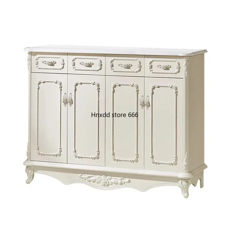 CXH Shoe Cabinet Multi-Layer Large Capacity White Carved Shoe Cabinet Double-Door High Shoe Cabinet