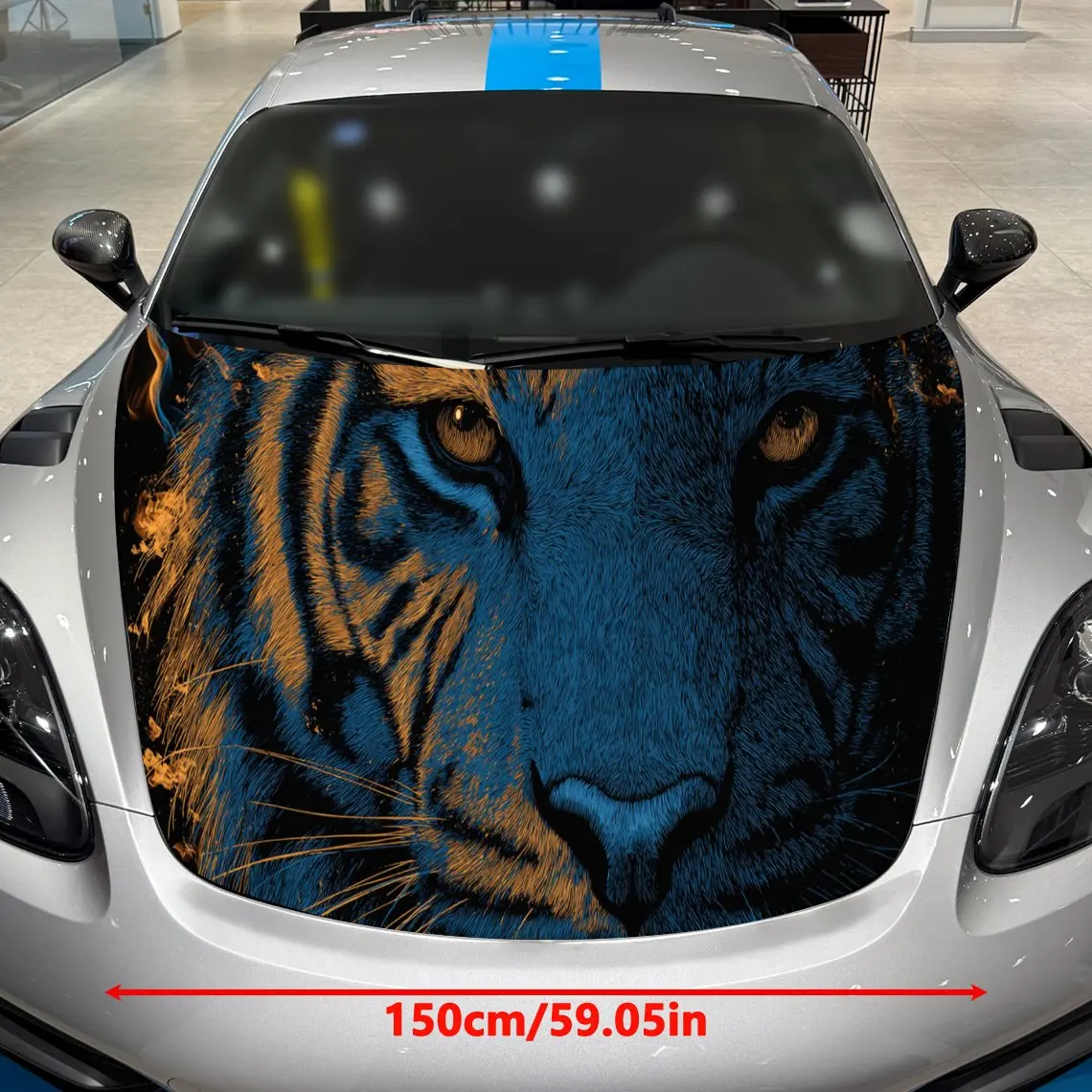 Car Decals A Tiger Design in a Bold, Color-Contrasted Textured Background with Artistic, Dynamic Visual Details Car Hood Sticker