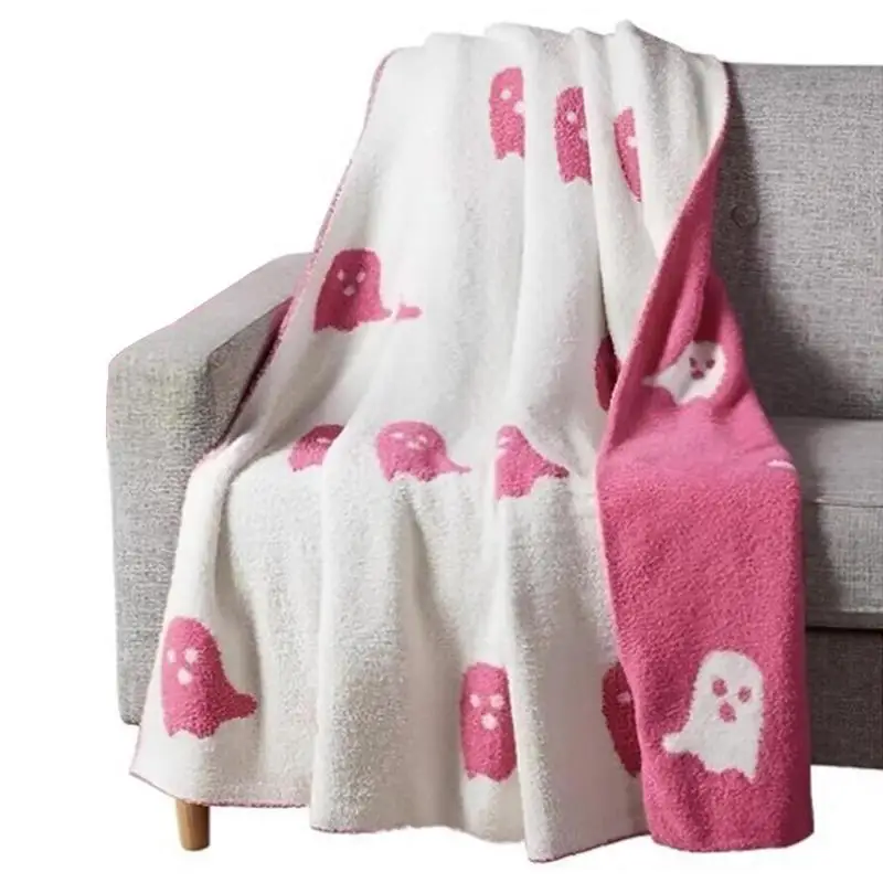 Halloween Viral Pink Ghost Blanket Flannel Soft for All Seasons Blankets Kawaii Plush Cute Throw Blanket for Bedroom Bed Sofa