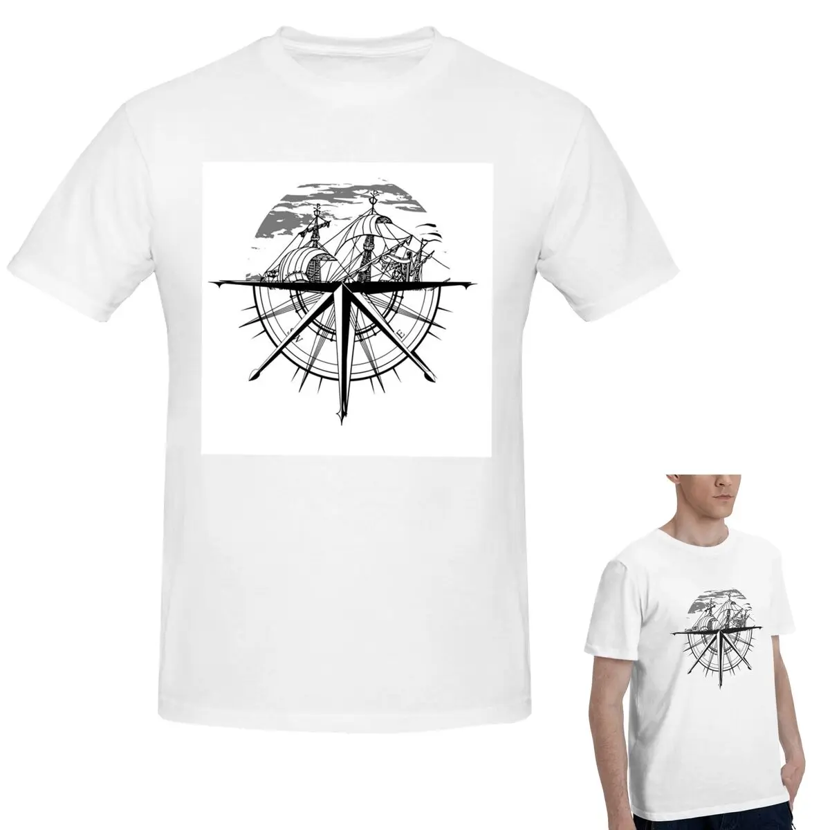 

100% Cotton Nautical Compass Captain Anchor Boat T-Shirt Men's Fashion Oversized T Shirt Men Crew Neck Summer Shirts Tops S-6XL