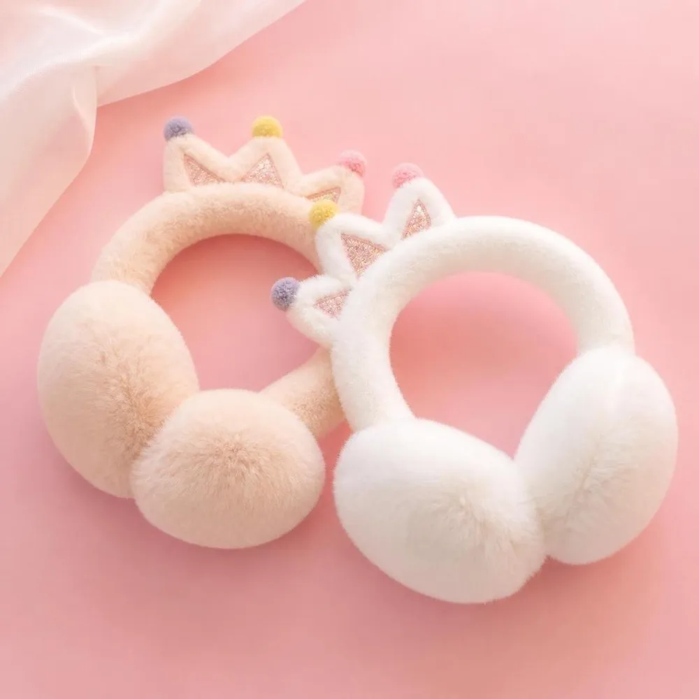 Cute Cartoon Crown Ear Muffs Windproof Portable Faux Fur Earmuffs Soft Winter Ear Protection For Girls