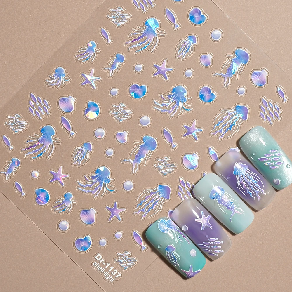 

Holographic Jellyfish Nail Stickers Summer Ocean Nail Art Decals for DIY Manicure Nail Salon