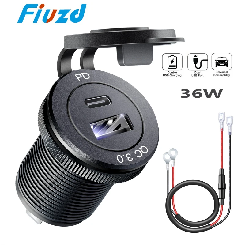 12v automotive usb socket USB C Car Charger Socket 12V/24V 3USB Socket PD3.0 and QC3.0 Car USB Port