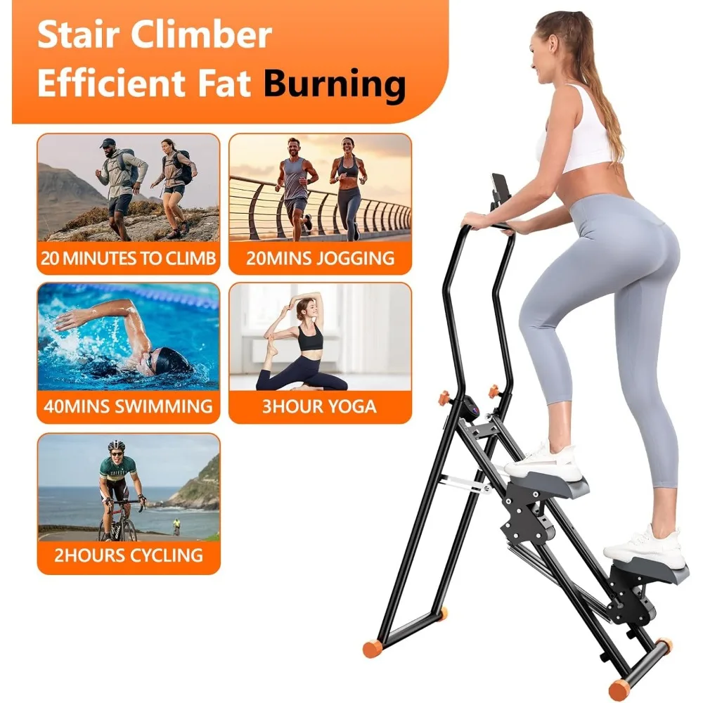 متسلق عمودي لتمارين القلب المنزلي: سائر درج مدمج مطور مع مقاومة قابلة للتعديل للتدريبات لكامل الجسم