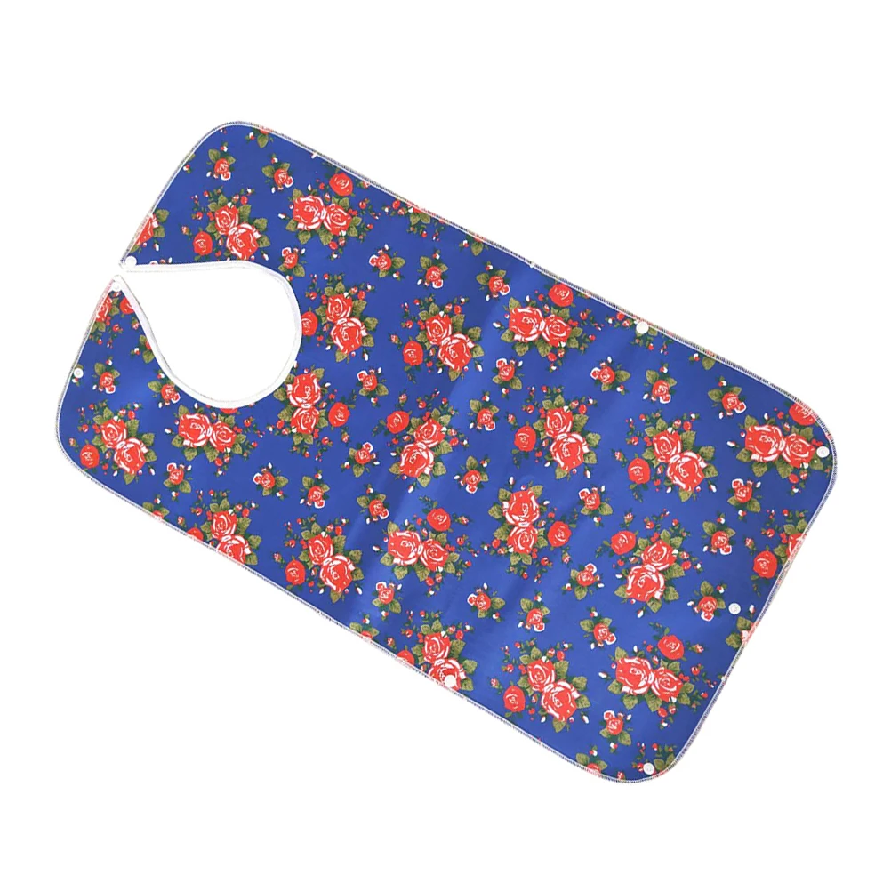 

1pc Waterproof Dining Bib Adult Mealtime Apron Large Pocket Anti-Oil Easy For Seniors Disabled Blue Rose
