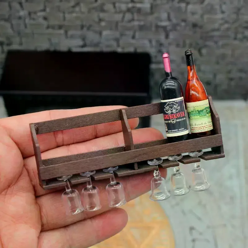 1 مجموعة دمية لعبة محاكاة الحائط النبيذ الرف كأس الرف مصغرة معلقة رف شاشة نموذج اللعب منزل لعبة ديكور طفل هدية #5