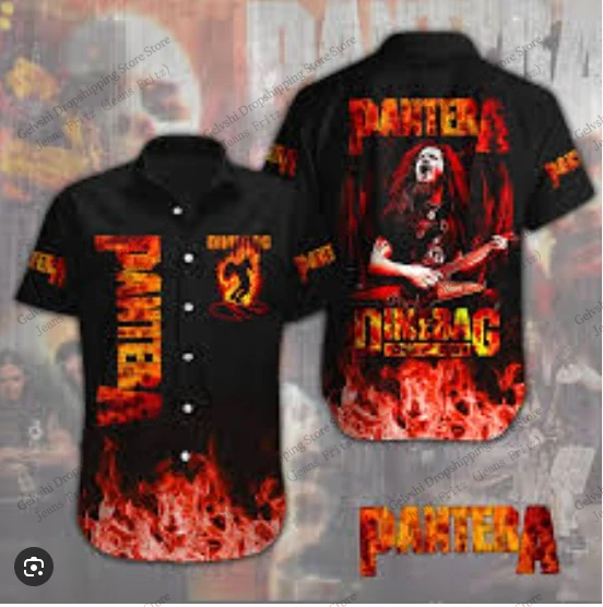 

2026 Новая гавайская рубашка с 3D принтом Metal Rock Band Pantera, мужская и женская модная рубашка с коротким рукавом и лацканами, блузка в стиле хип-хоп, мужская одежда