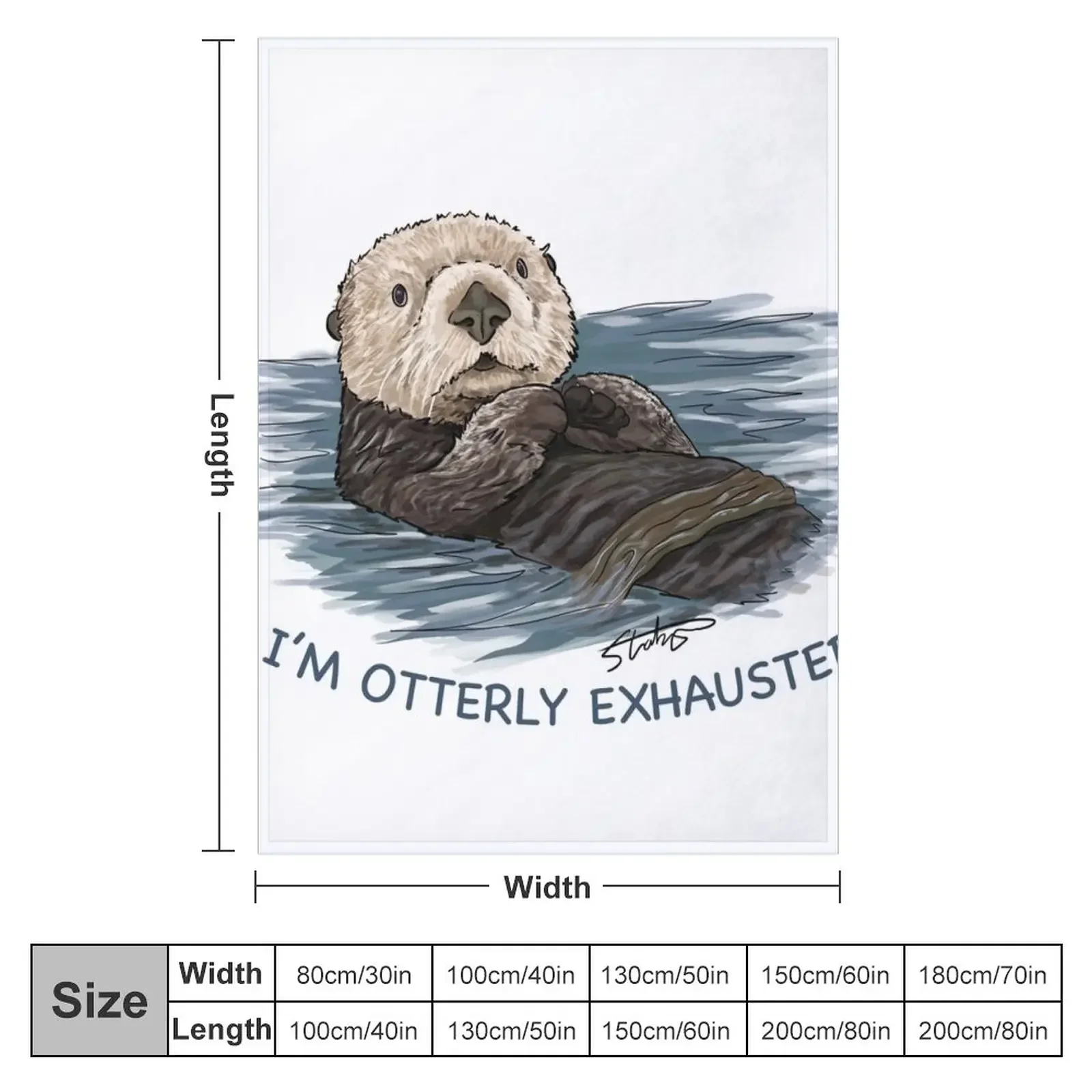 Sea Otter Sketch I'm Otterly Exhausted Throw Blanket Picnic Furry Blankets