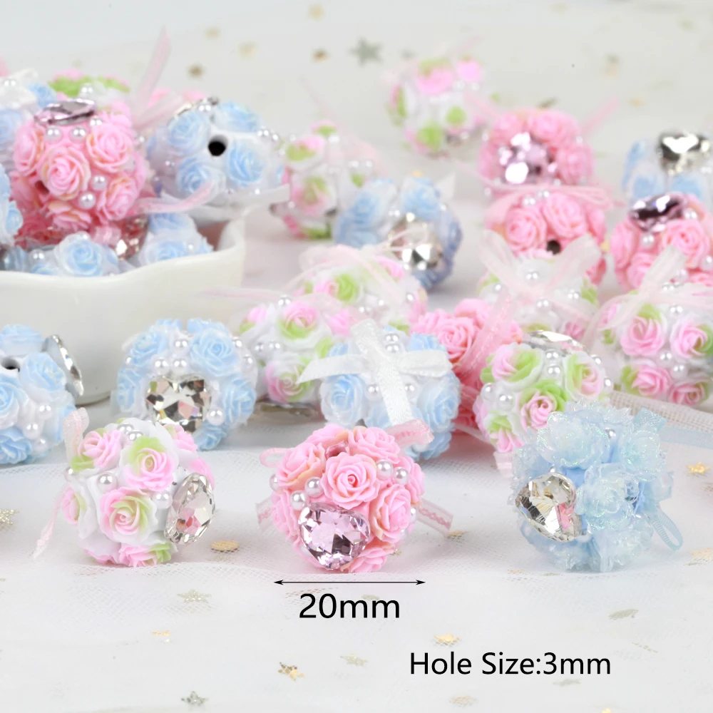 20mm 1/3/5pcs Rose Flower Ball Bow Love Polymer Clay Acrylic Beads For Jewelry Making DIY Necklace Bracelets Earring Accessories