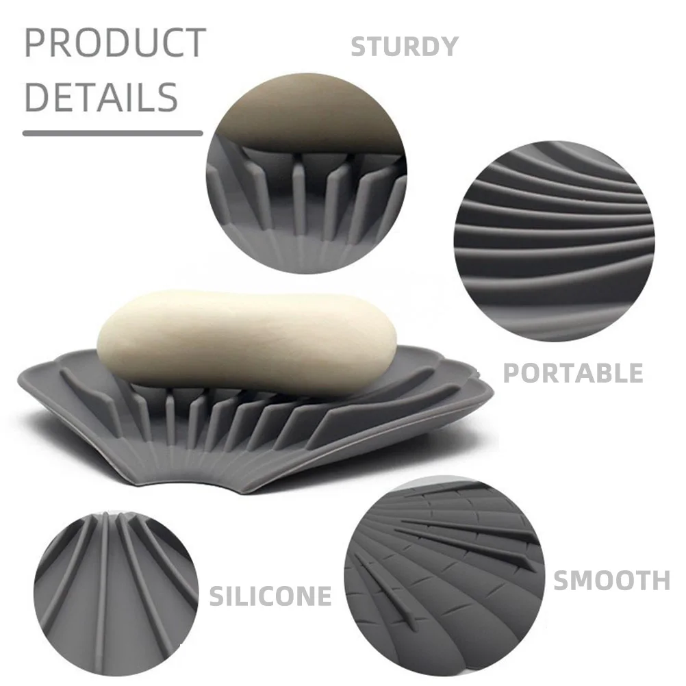 

2pcs Silicone Soap Dish Tray Self Draining Bar Holder Bathroom Shower Tray AntiSlip Container Kitchen Bath Toilet Home