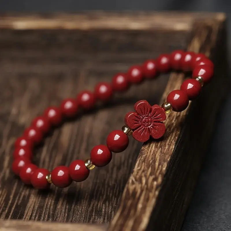 Natural Jewelry Purple Gold Cinnabar Five Petal Plum Blossom Women's Single Loop Bracelet