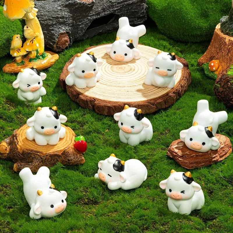 12 Pcs Mini Cows, Mini Resin Cows Figurines, Tiny Mini Animals Miniature Figurines, Cute Cow Cupcake Toppers Fairy Retail