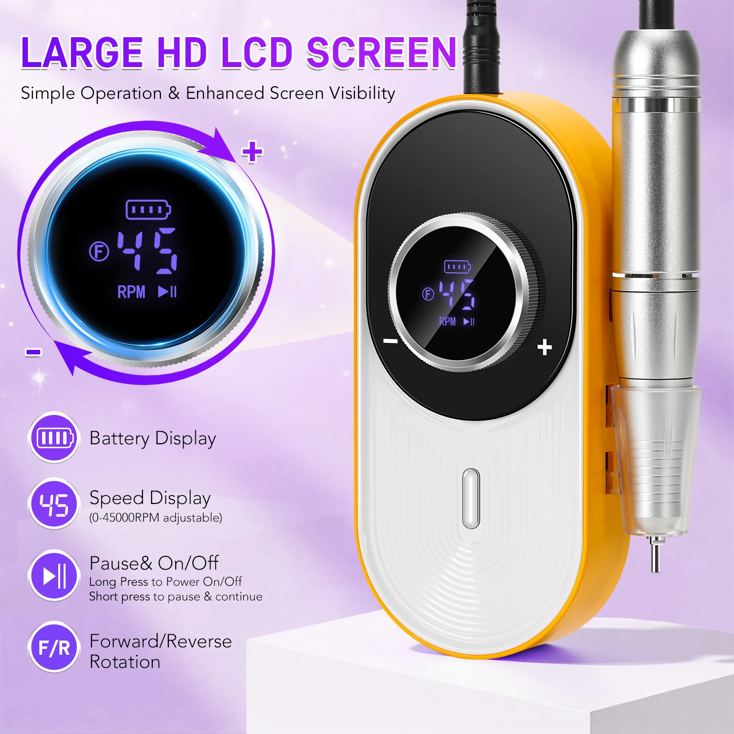 Taladro eléctrico para uñas recargable de 45000 RPM, juegos de cortadores de uñas con brocas para uñas, Kit de limas para uñas portátil para salón de uñas