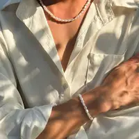 New Fashion Oval Imitation Pearl Chain Bracelet Necklace Men Women Handmade Classic Chain Beads Bracelet for Men Jewelry Set 3
