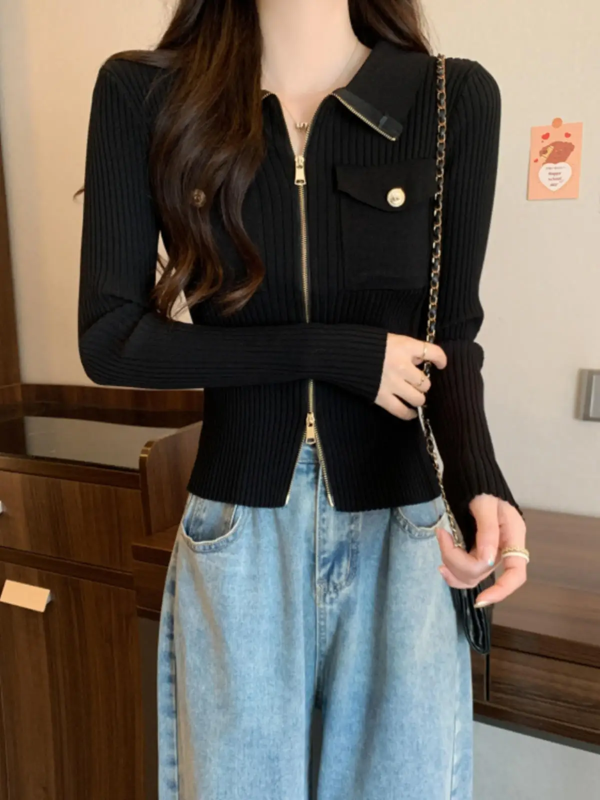 

Tweed Jacket Collar Womens Autumn Soft Lapels Matte Beautiful Slit Classy Workplace Designed Ruffles Slimming Waisted Multicolor