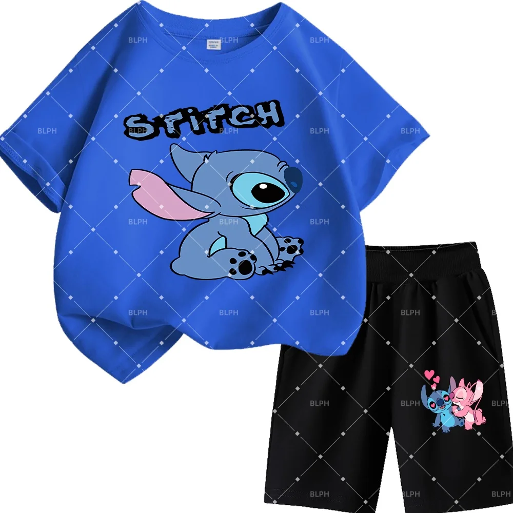 

Милый детский комплект футболок с принтом Disney Stitch, очаровательный дизайн с мультяшными персонажами для мальчиков и девочек, удобная хлопковая одежда для малышей