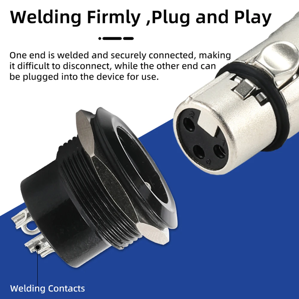Moduł gniazda XLR 3-pinowego, metalowy, okrągły, męski i żeński, do montażu panelowego, kabel audio, wtyk mikrofonowy, rozmiar montażowy 22mm. — zdjęcie produktu 5