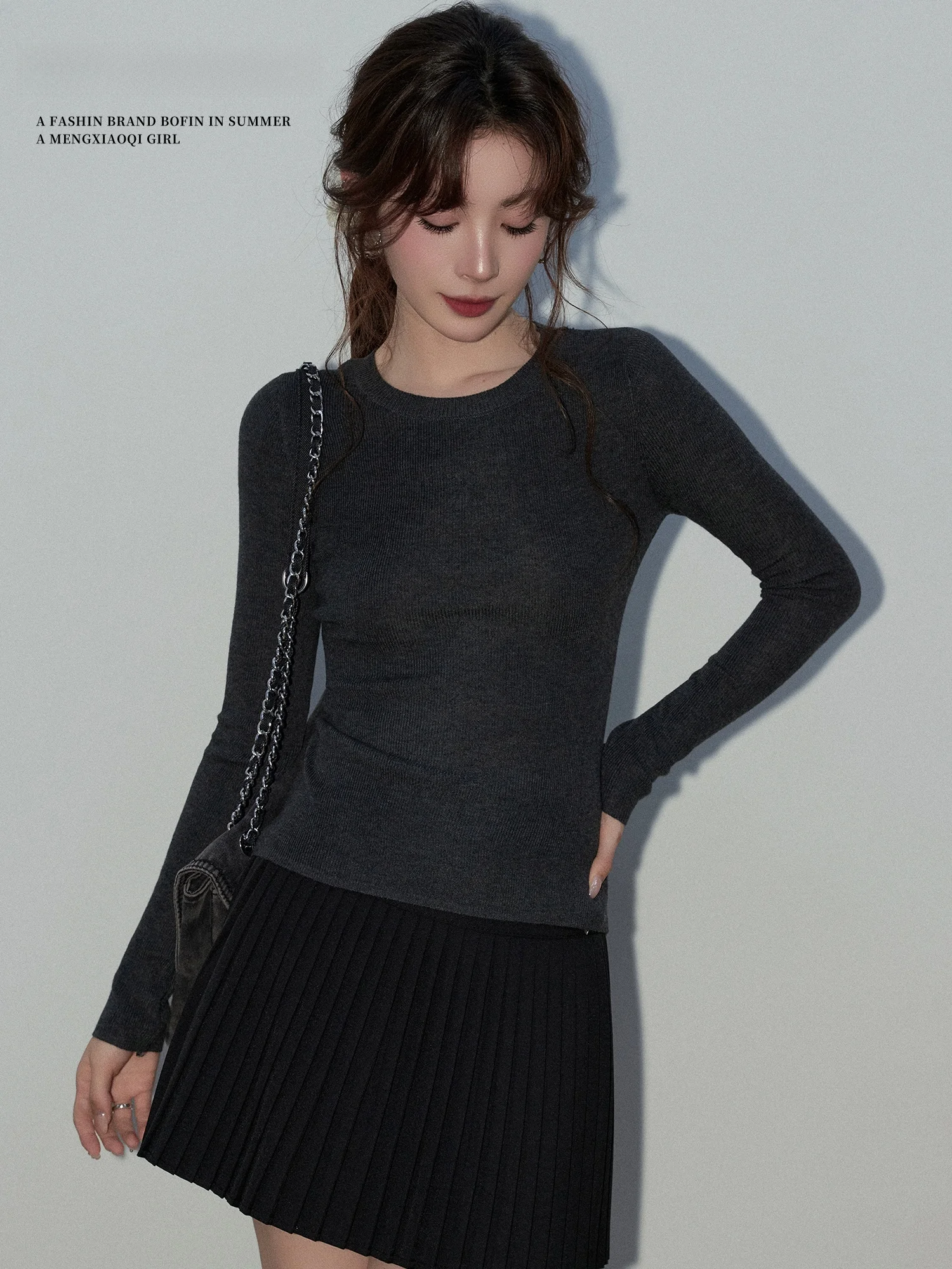 

Slim Fit Long Sve round Ne Base irt Women's Casual Sle Knitted Top oulder Width Regular Length ey Inner Wear