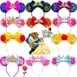 Disney La Bella e la Bestia Fasce per ragazze Belle Accessori per capelli Donna Orecchie di rosa incantate Fascia per capelli Corona per bambini Copricapo con fiocco