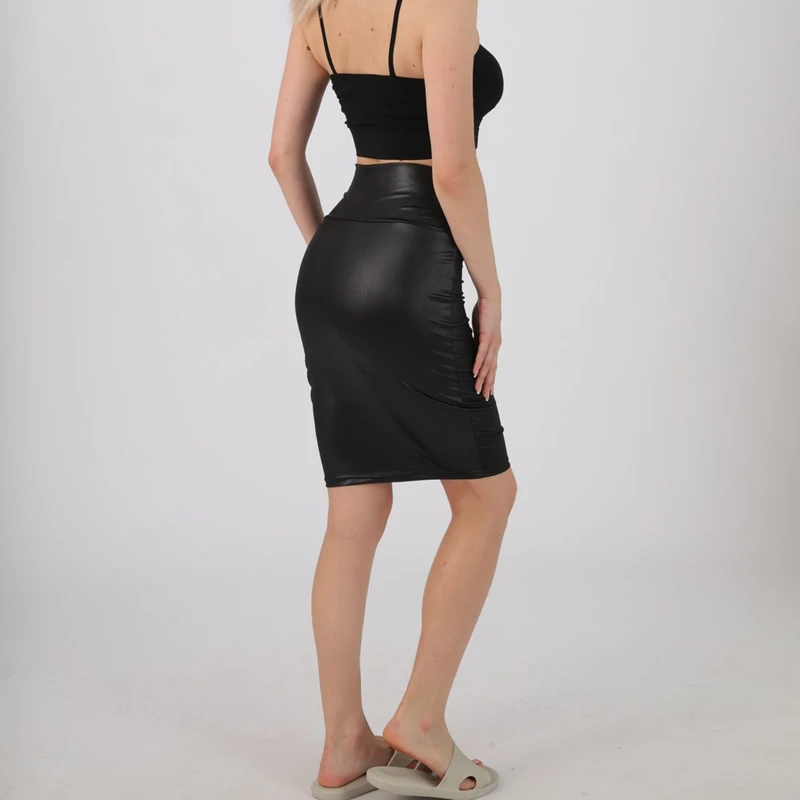 Women PU Leather Skirt High Waist Pencil Mini-Skirt Stretchy Bodycon Skirts Club Wear Fashion Fit A-Line Sexy Tight Skirt