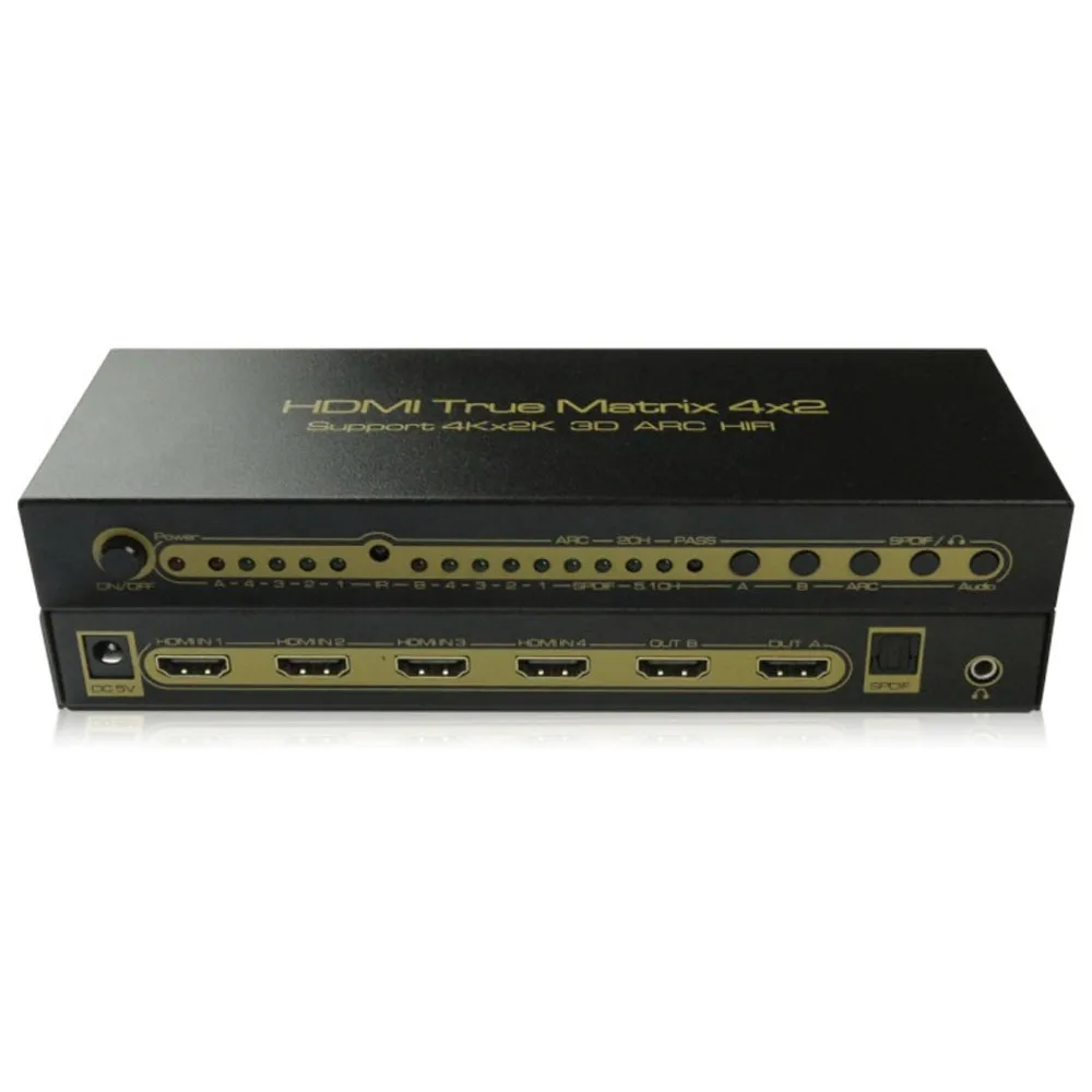 

3840x2160P Video Switcher IR Control ARC 3D 1080P HIFI SPDIF Toslink 5.1 4K HDMI-compatible Matrix 4x2 Switch Splitter 4 IN 2