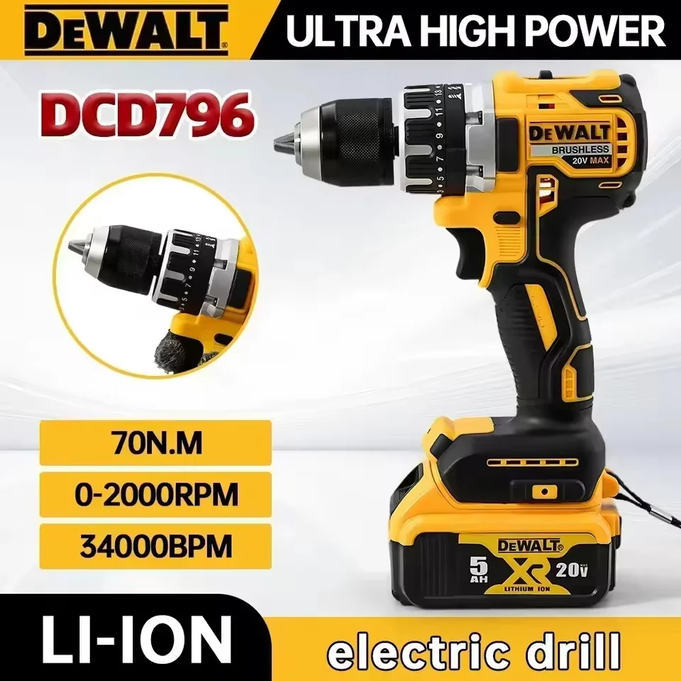 

Dewalt DCD796 2000RPM Cordless Electric Drill Brushless Driver Adjustable Speed Impact Hand Drill Rechargeable Power Tools