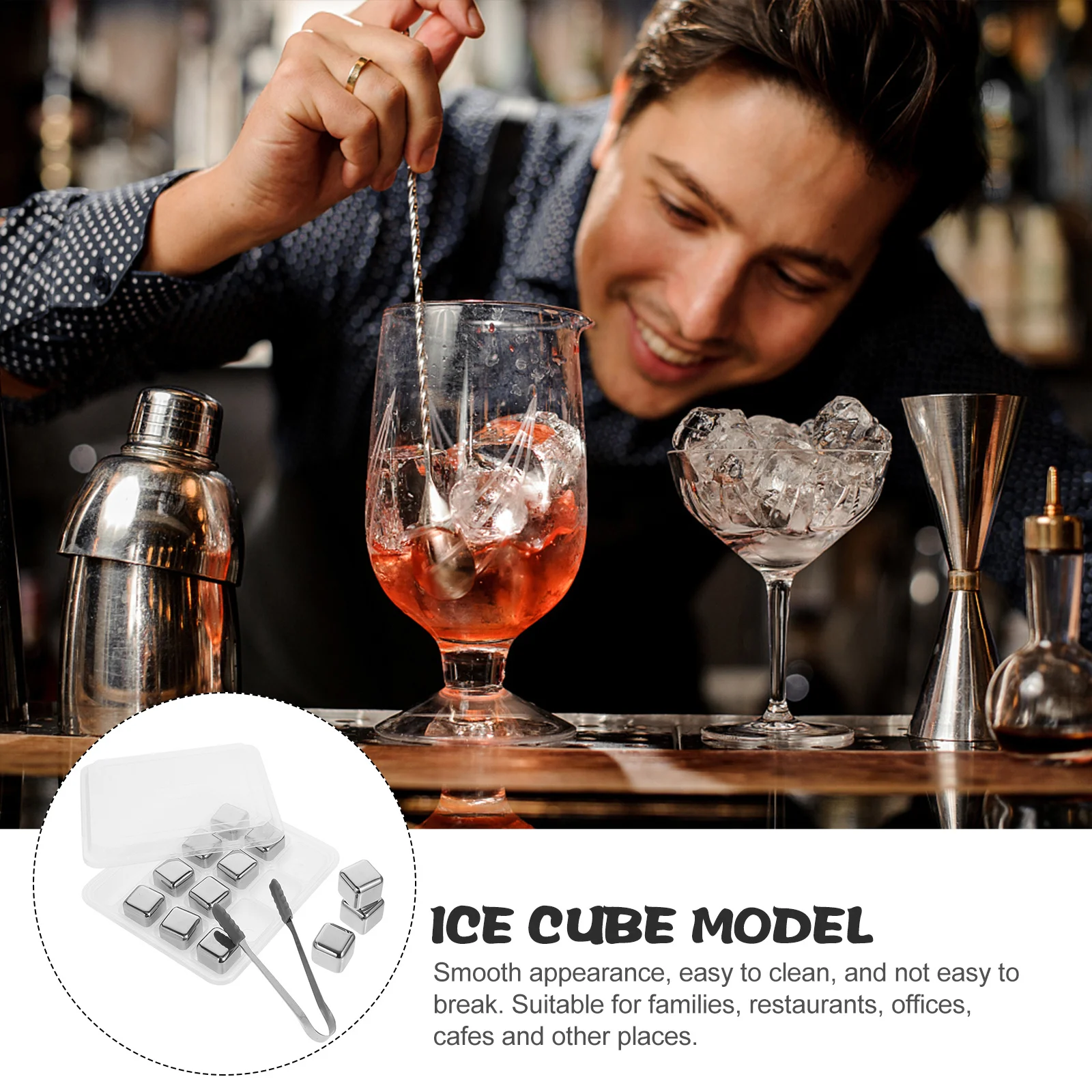 

1Set Stainless Steel Whiskey Stones Reusable Ice Cubes Whiskey Rocks Includes Tong for Bar Home Wine Household Ice Cube