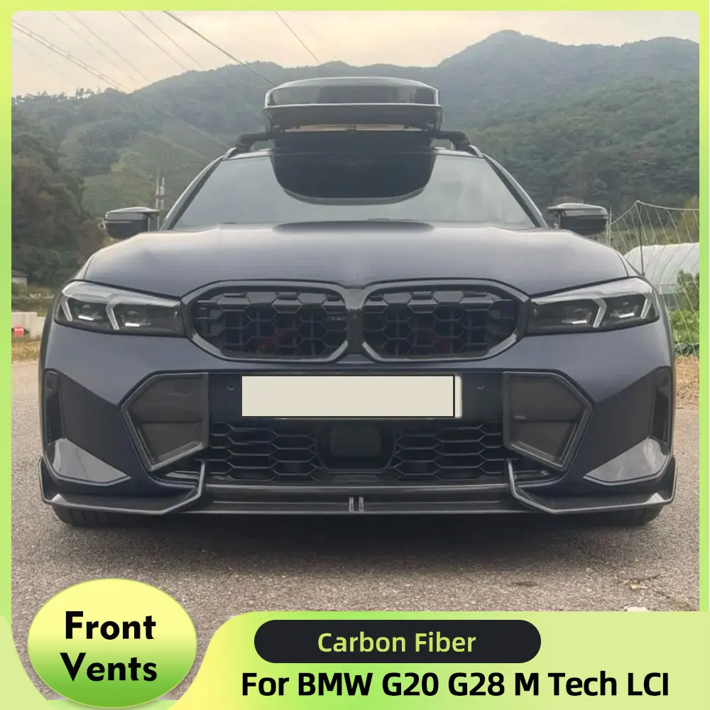 Car Front Bumper Vents Cover Splitters for BMW 3 Series G20 G28 M Tech LCI 2022 2023 Front Side Air Vents Spoiler Carbon Fiber