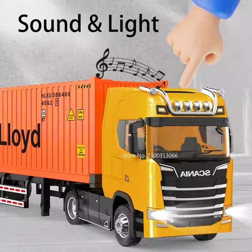 1: 50 Container Trucks Cars Models Toys Alloy Diecast Wheel Pull Back Miniature Vehicle with Light Music Car Adult Gifts