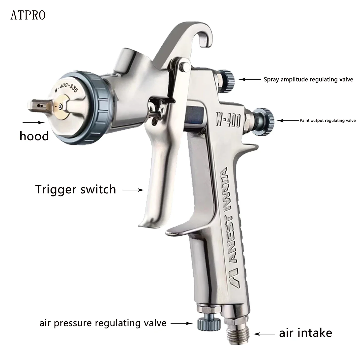 

Iwata W400-S35 HVLP Spray Gun 1.4mm High Atomization Paint-Saving Gravity Feed Automotive Clear Coat Color Paint Car Refinish
