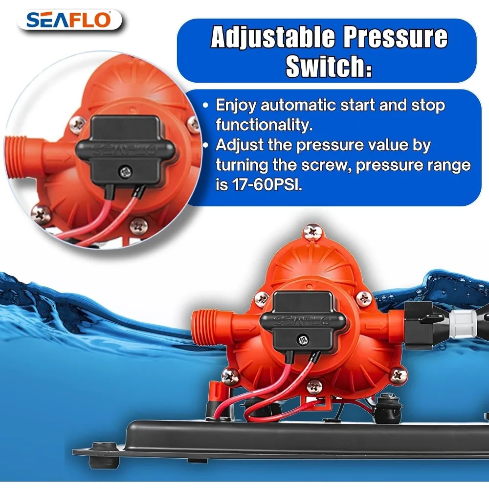 12V DC 3.0 GPM 45 PSI Water Pump with 0.2 Gal Accumulator Tank for Marine, RV, Off-Grid view 5