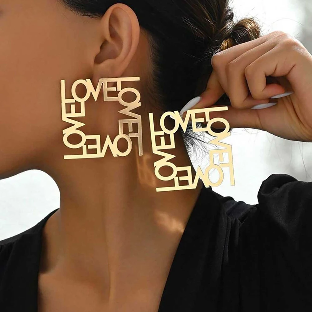 

DGIDDK Stainless Steel Elegant Vintage Temperament LOVE Letter Wrap Around Earrings For Women Jewelry Valentine's Day Gift