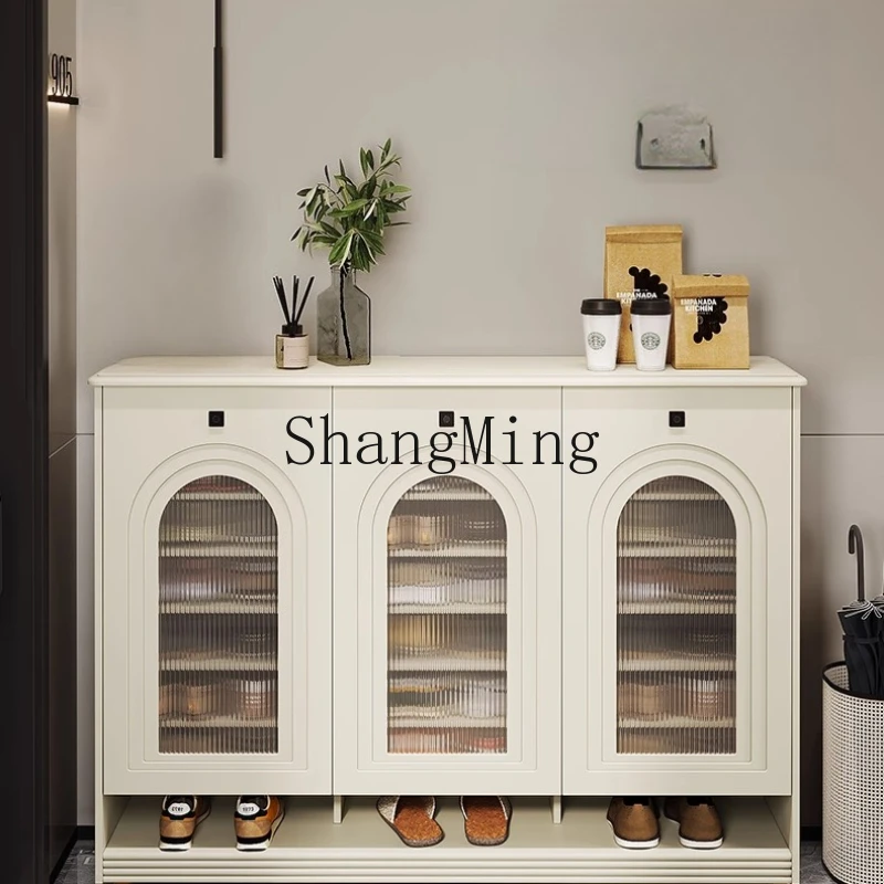 

SM Cream Wind Door Shoe Cabinet Outdoor Aisle Elevator Door Large Capacity Multi-layer Entrance Cabinet