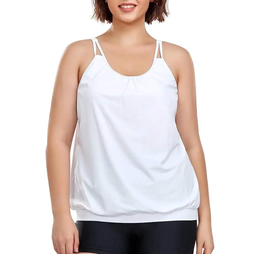 

Women's Plus Size Tankini Top Only Loose Fit Blouson Tankini Bathing Suit Top