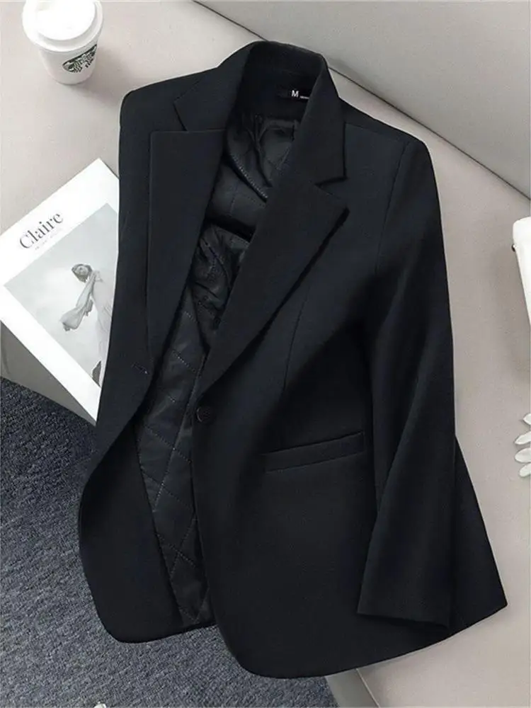 

Casual ort Women's Suit Jaet Bla Spring Autumn New Sle Cleanfit Design Long Sve Office Wear Chinese Brand