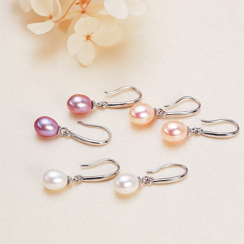 7-8mm Rice Shape Natural Freshwater Pearl Earrings for Women 18K Gold Plated 100% Real Pearl Earrings