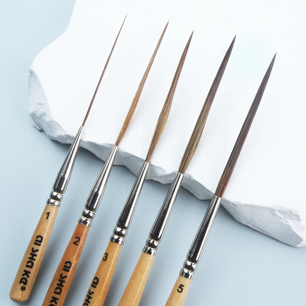 Seamiart 5 peças de pontas longas gancho linha detalhe conjunto de pincéis de pintura para aquarela óleo acrílico guache pintura materiais de arte