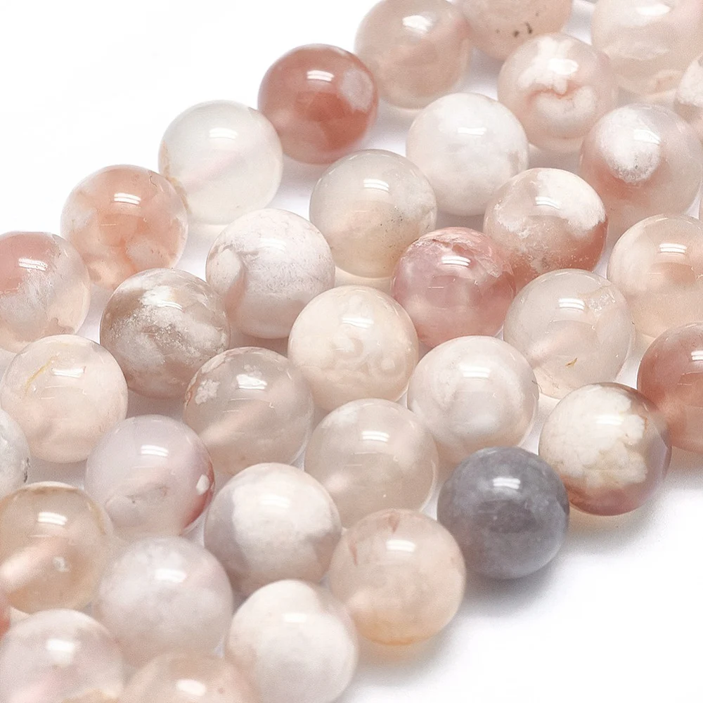 PandaHall 1 Strang Natürliche Kirschblüten-Achat Runde Perlen, Verschiedene Größen 10mm 12mm 14mm für Halsketten Armbänder Schmuckherstellung – Detail 9